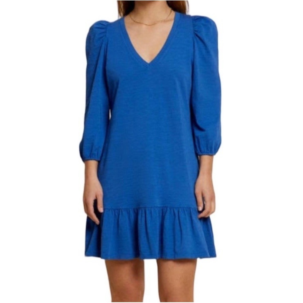 Nation LTD Danika Flounce Dress Size Medium Workman Blue 100% Cotton Casual